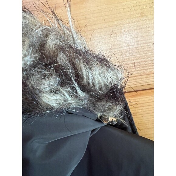 MICHAEL KORS Black Down Puffer Jacket Long Belted Coat Sz Small Hood w/Faux Fur - Picture 7 of 7